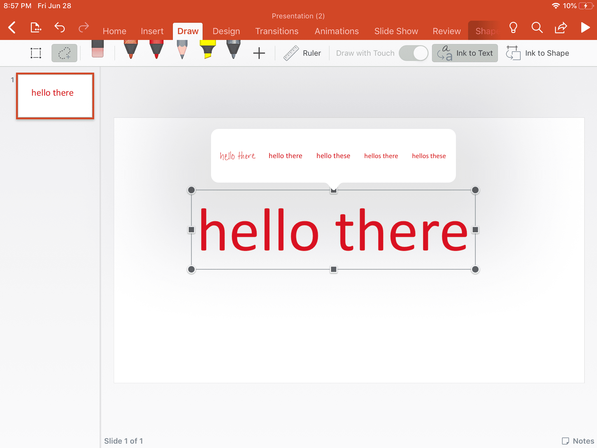 Ta bläck till text med verktyget Bläck till text i Powerpoint