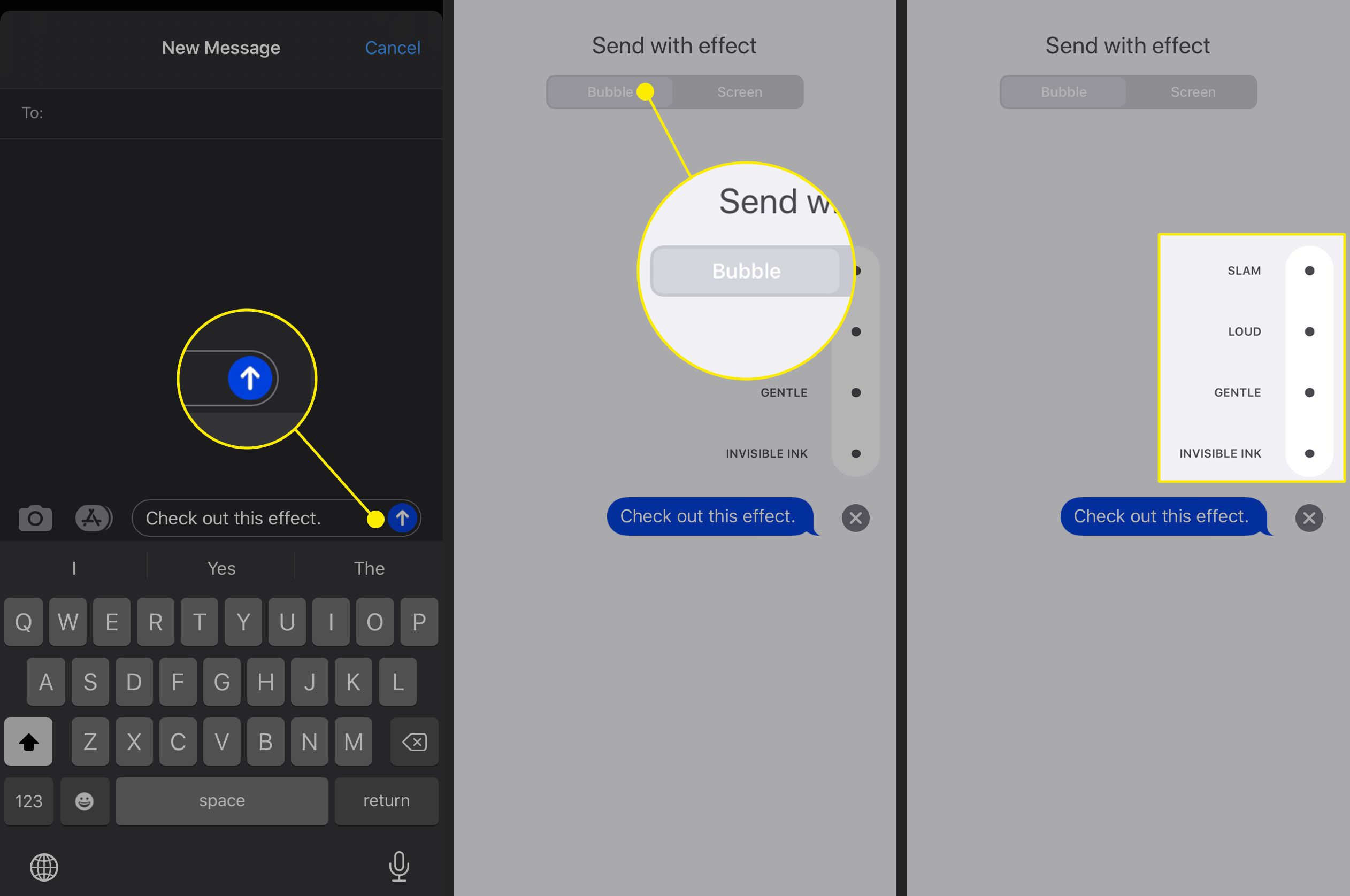 Bubbla effekter i Meddelanden för iOS