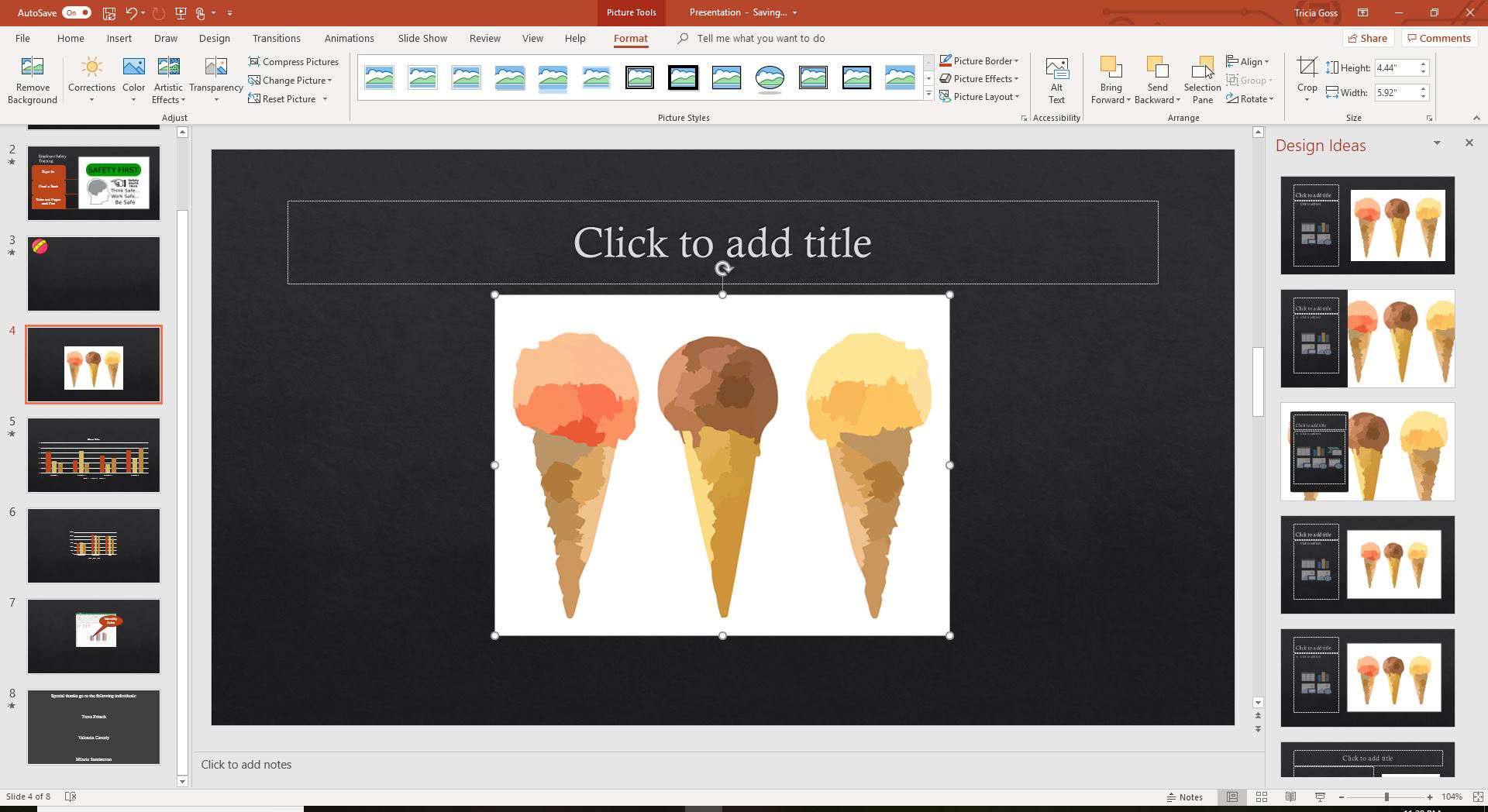 En skärmdump av hur du ändrar storlek på en bild i PowerPoint.
