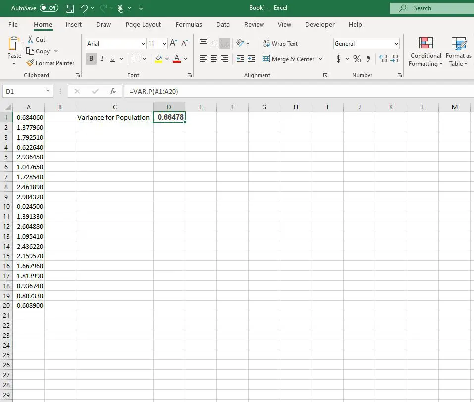 Varians för population i Excel