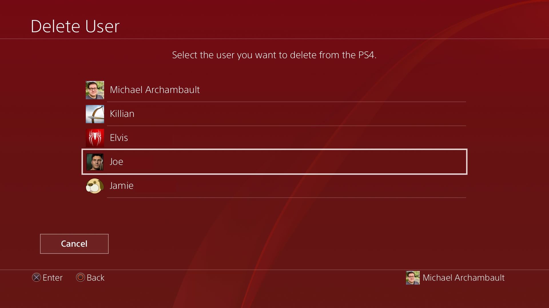Skärmdump av PlayStation som visar användarna att ta bort