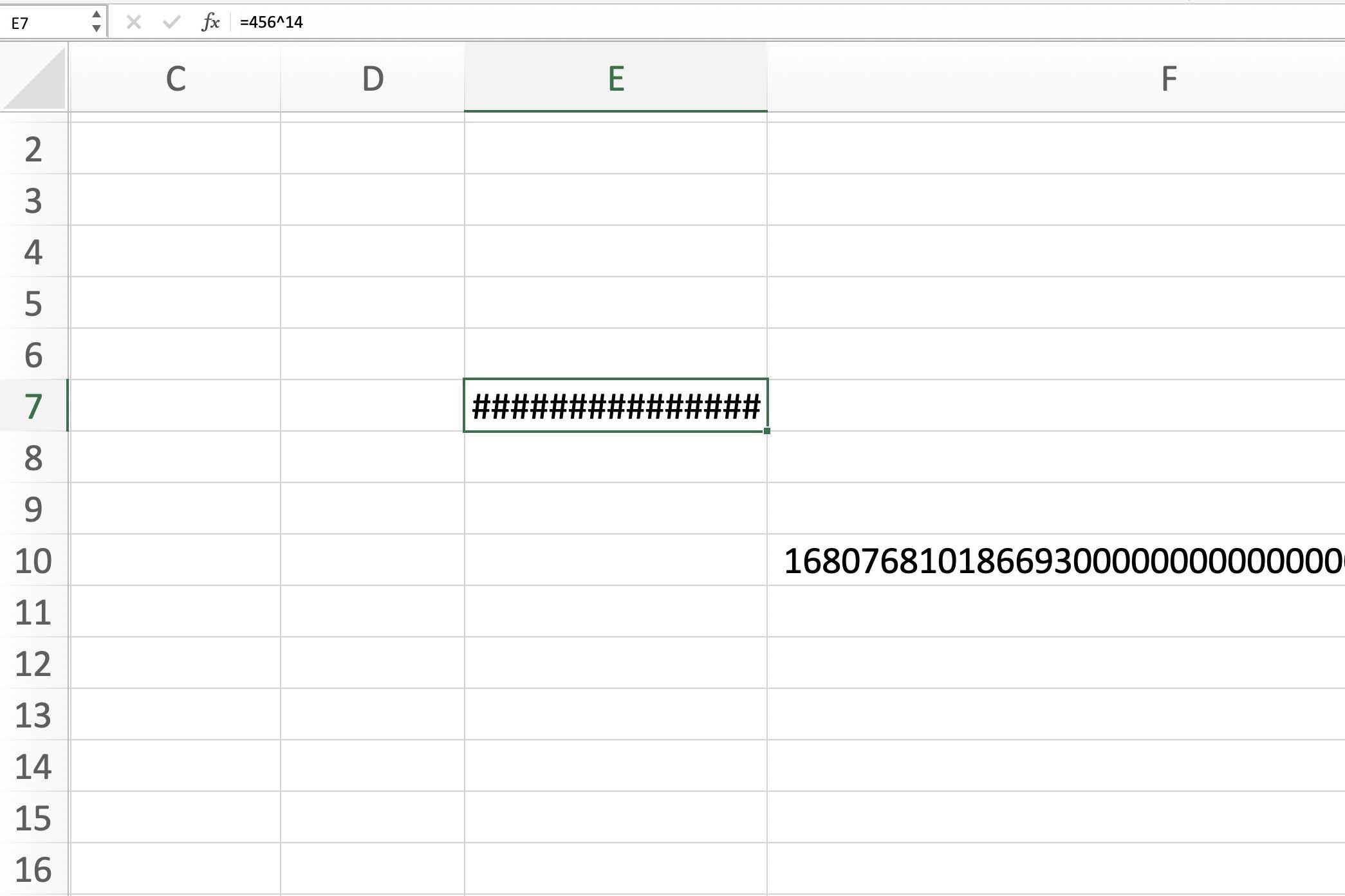 Skärmdump av Excel som visar hashtags i en cell
