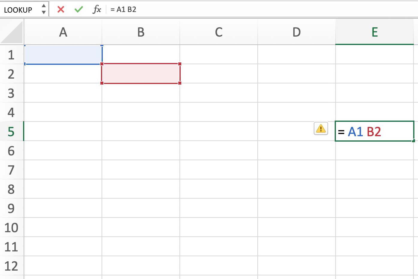 Skärmdump av Excel som visar ett NULL-fel