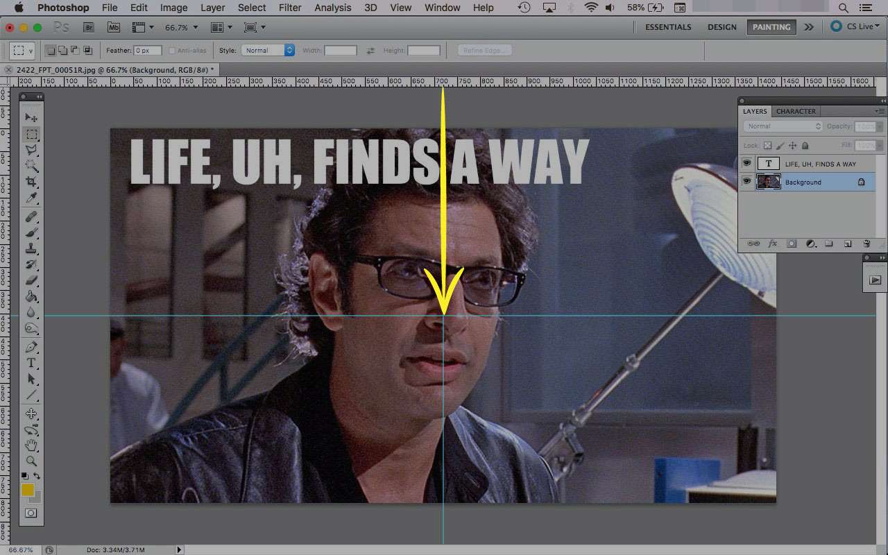 En skärmdump av Photoshop med en guide markerad