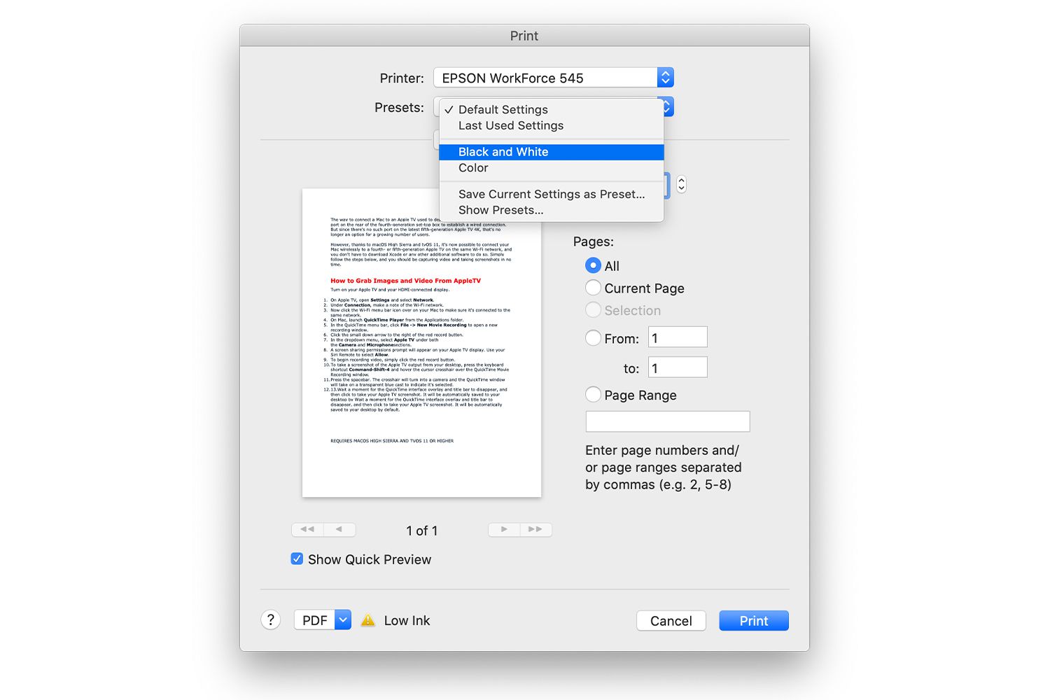 Skriv ut skärmen på en Mac