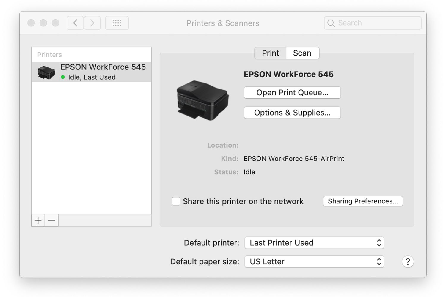 Inställningar för skrivare och skannrar på en Mac