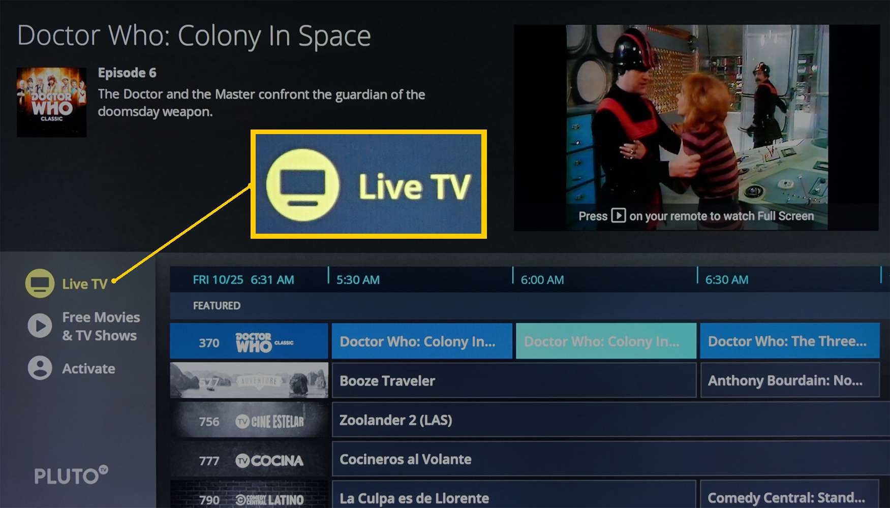 Pluto TV - Live TV Listing Page