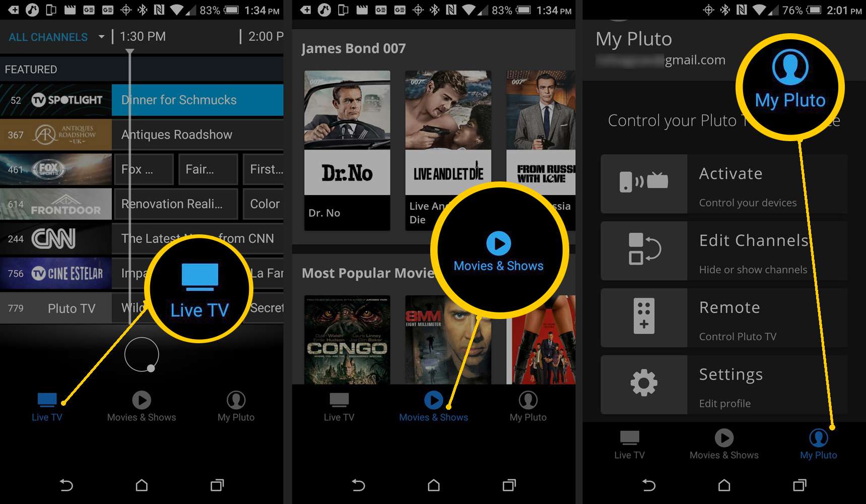 Pluto TV Smartphone App - Live TV, filmer och TV, Min Pluto TV