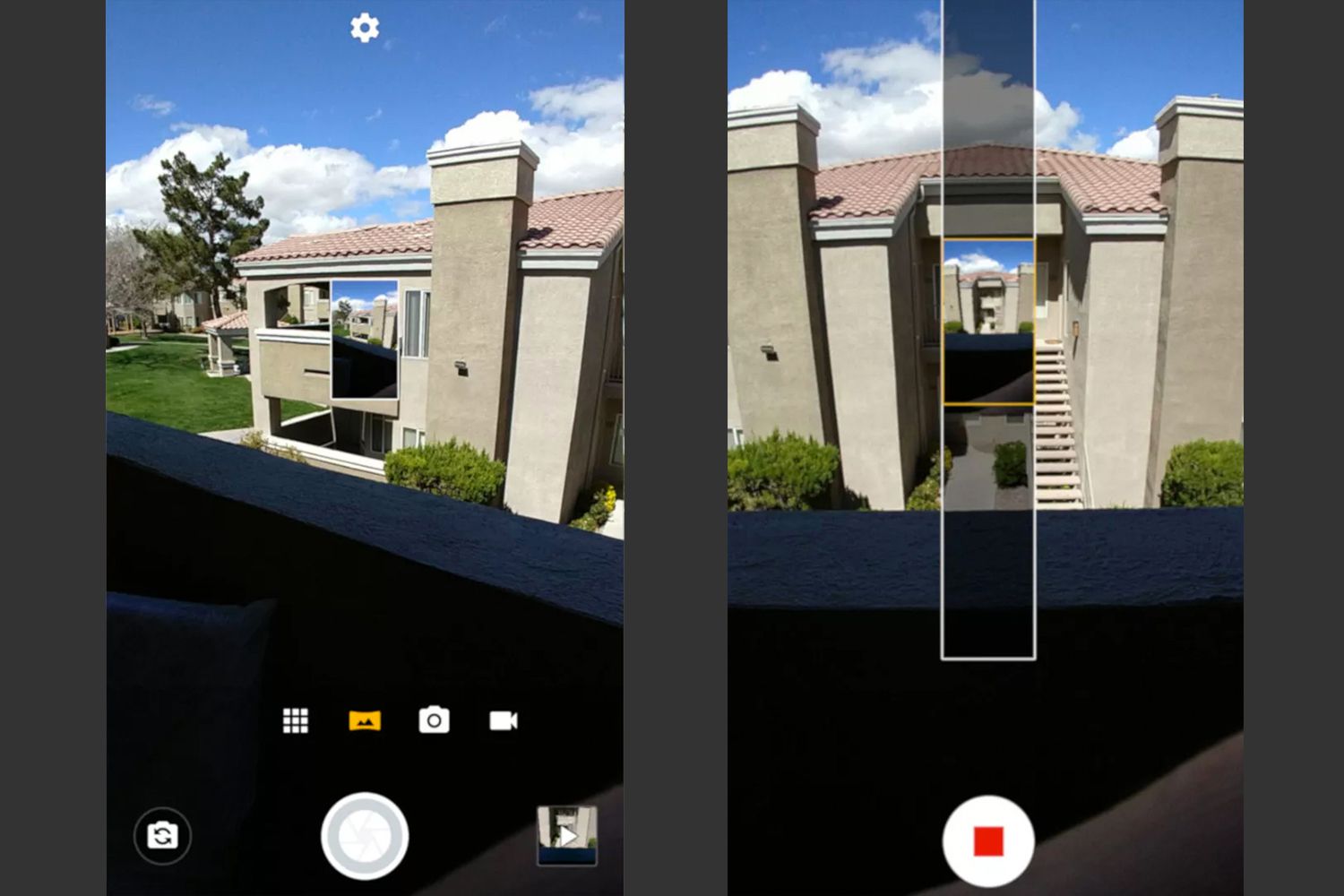 Moto Camera-app som visar panorama-läget 