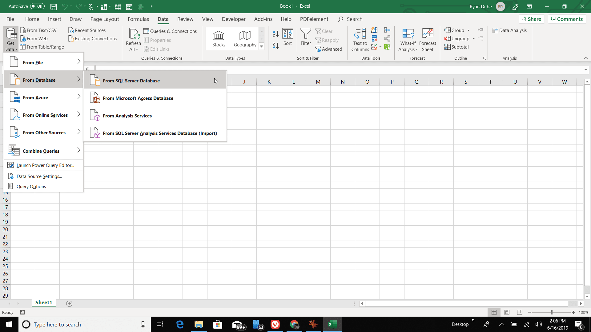 Skärmdump för att importera data till Excel