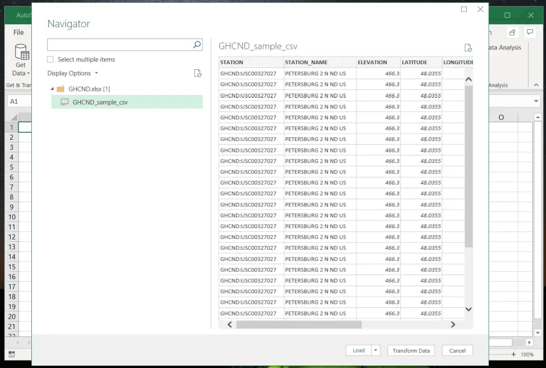 Skärmdump för att importera en extern Excel-arbetsbok till Excel