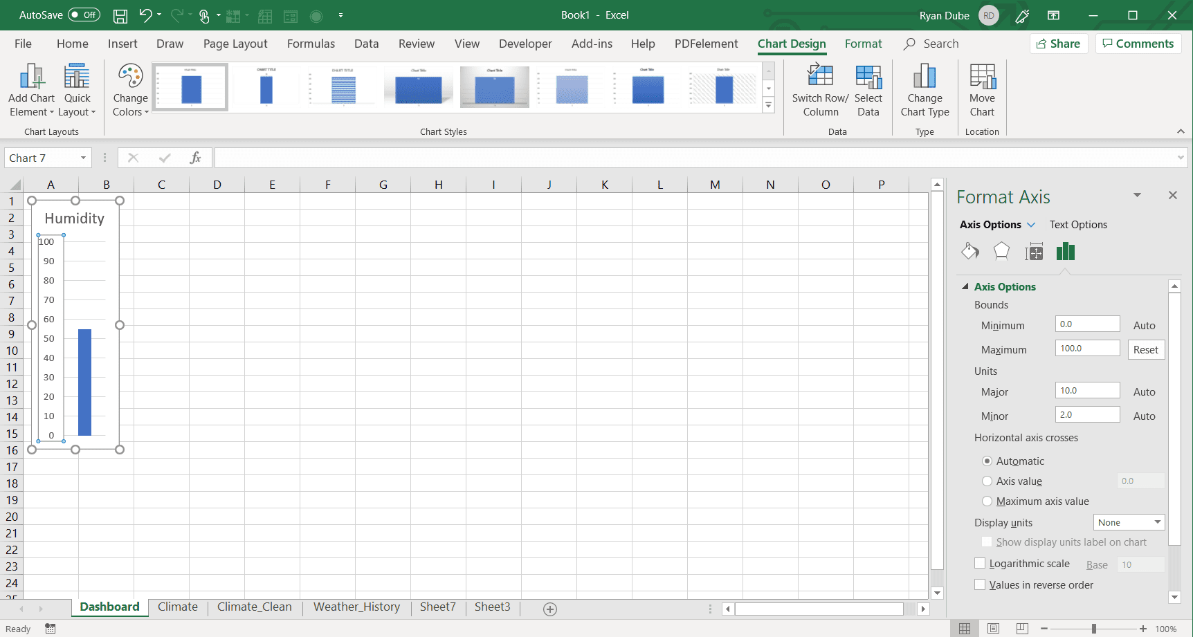 Skärmdump för att skapa ett enda stapeldiagram för datapunkter i Excel