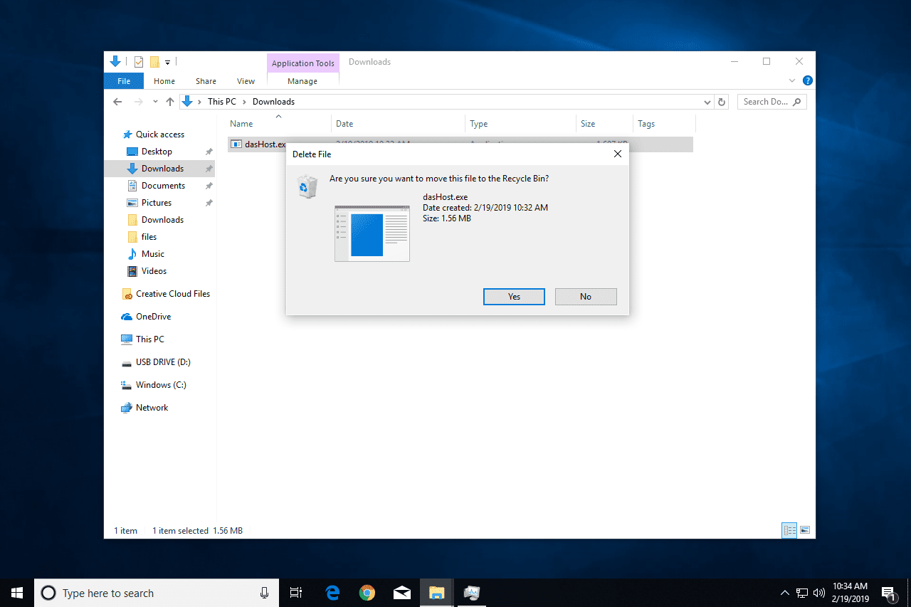 Skärmdump som visar hur man tar bort dasHost.exe i Windows 10