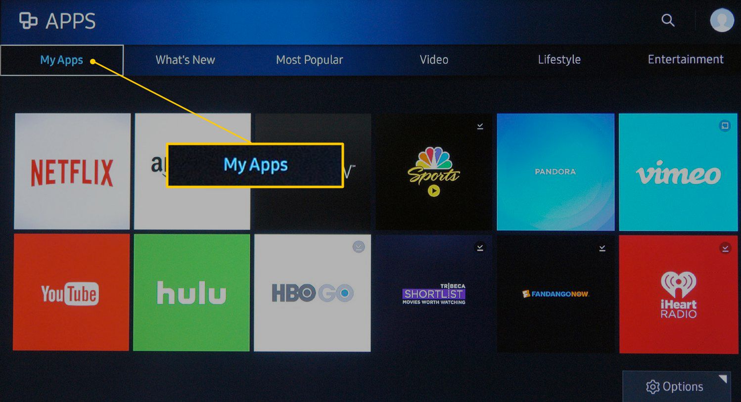 Samsung Smart TV My Apps-skärmen