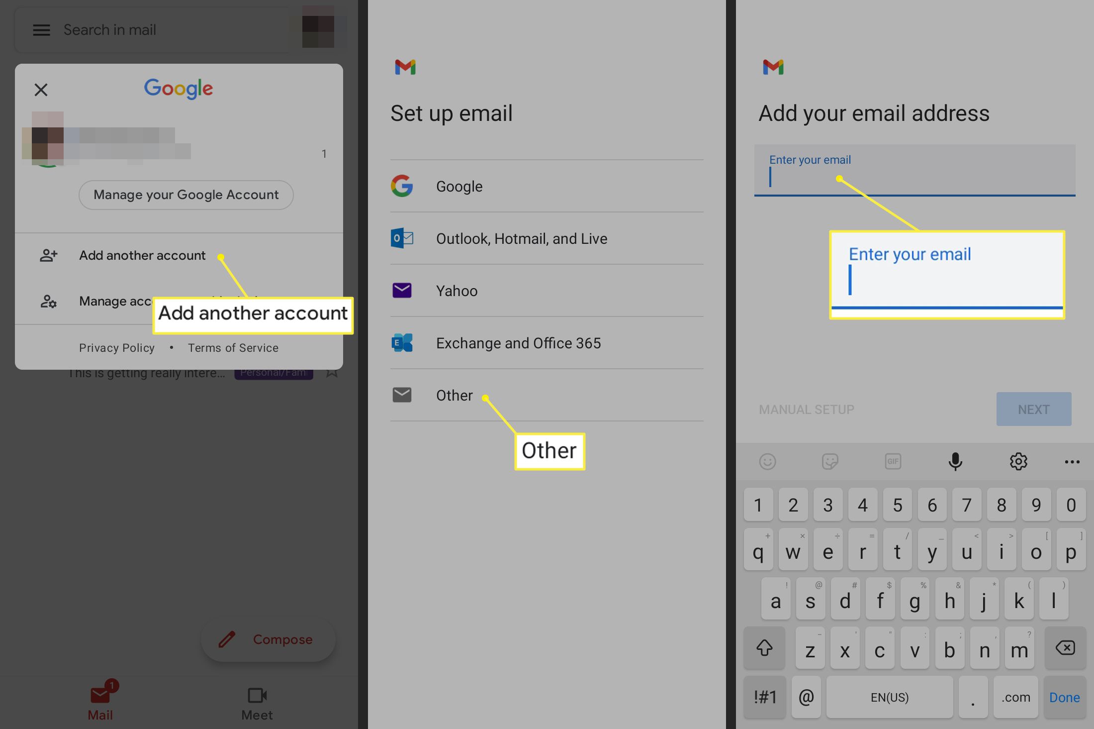 Lägga till ett e-postkonto i Gmail
