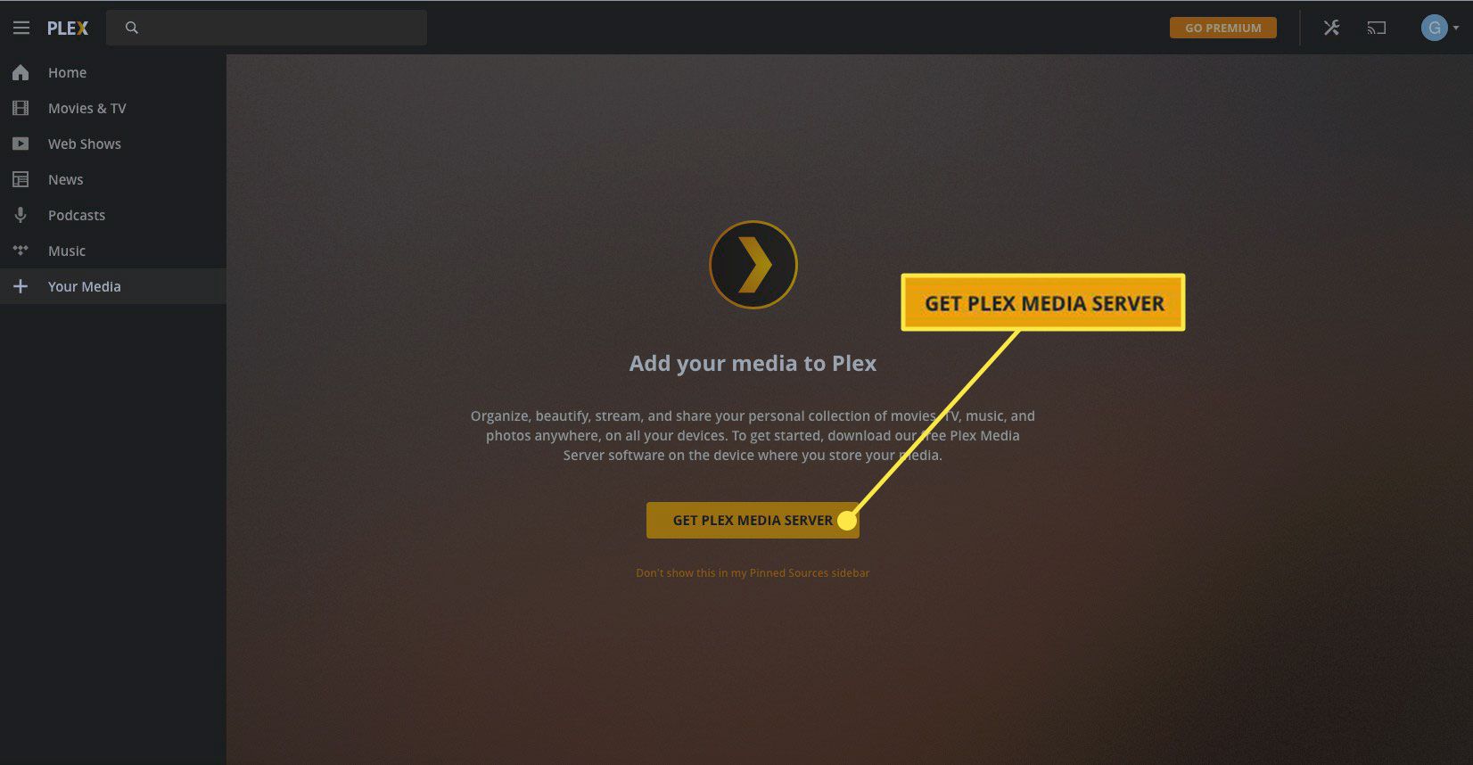 Knappen "Get Plex media server"