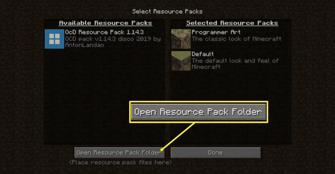 Öppna Resource Pack-mappknappen