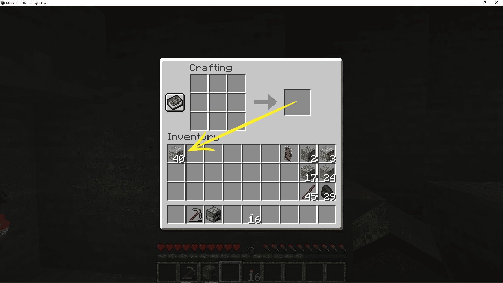 En skärmdump av plankor i Minecraft-inventering.