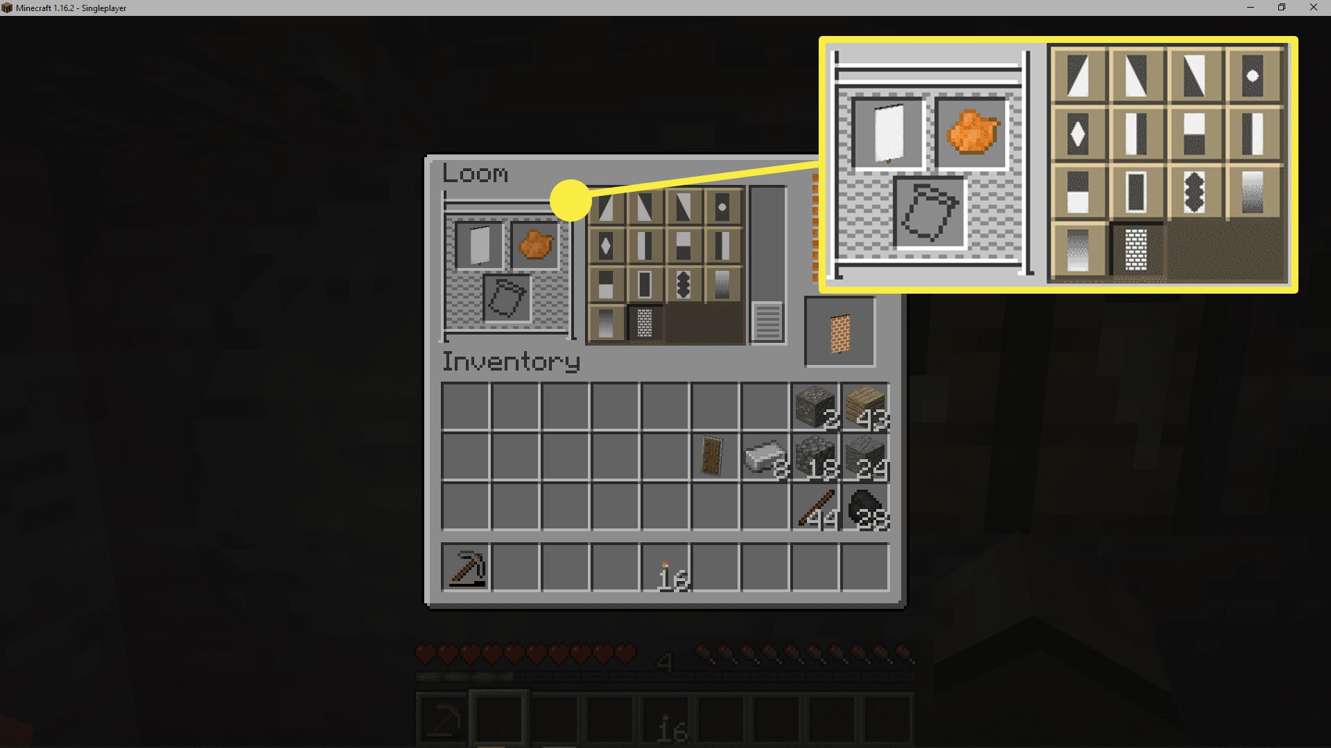 En skärmdump av att dö en banner i Minecraft.
