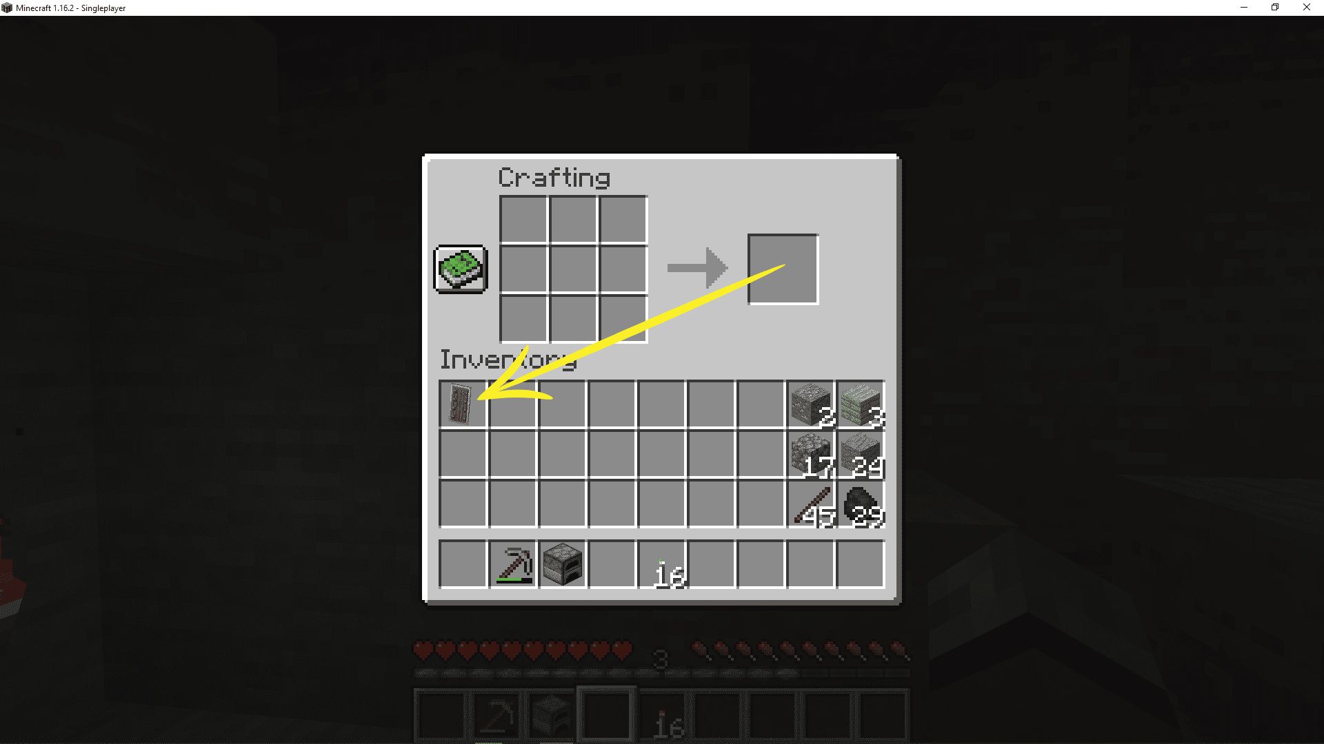 En skärmdump av en sköld i Minecraft-inventeringen.