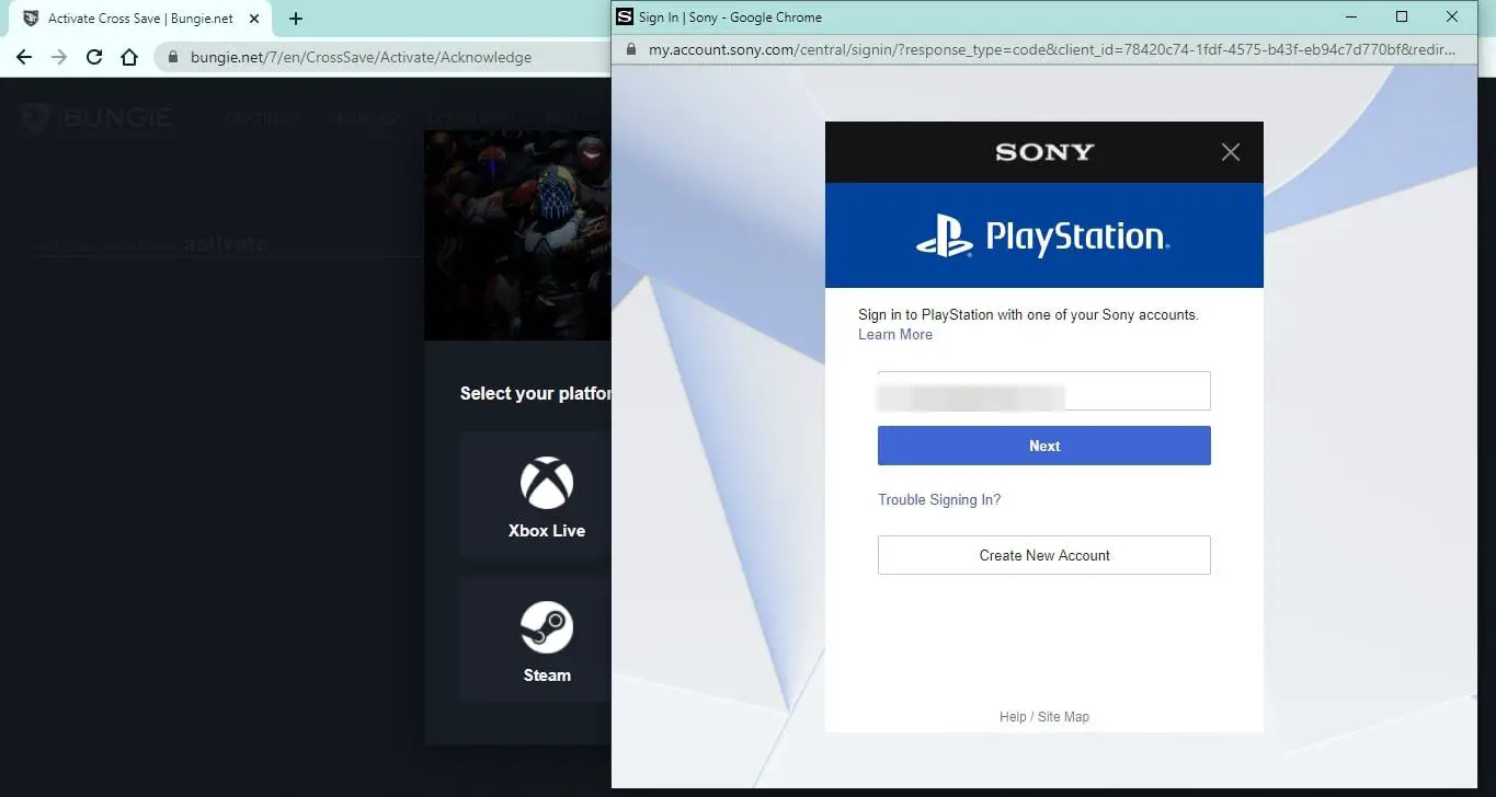 Logga in på ditt konto för din plattform (PS4, Xbox, Steam, etc.) i fönstret som dyker upp.