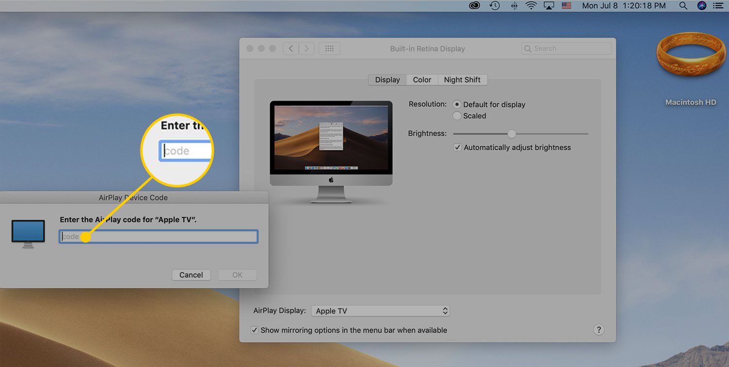 AirPlay-kodfält i macOS
