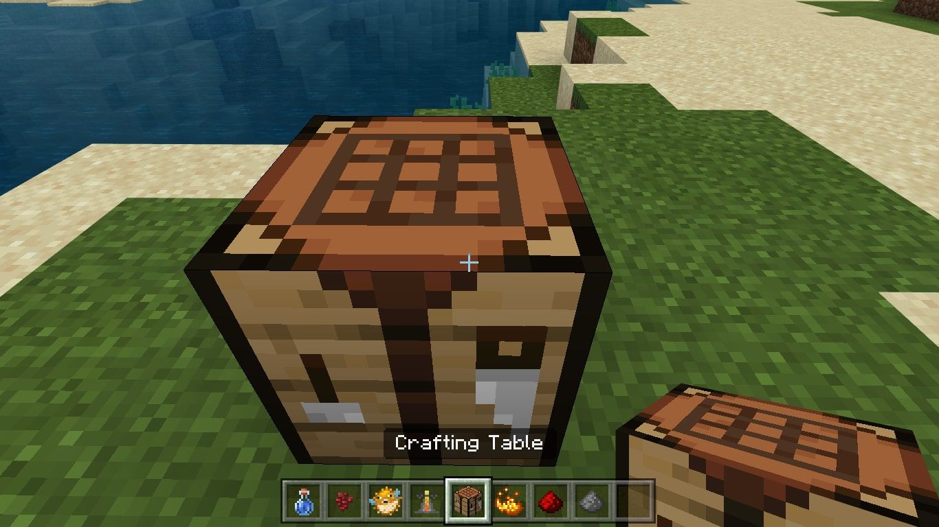 Placera Crafting Table på marken och använd det för att öppna 3X3 crafting grid.