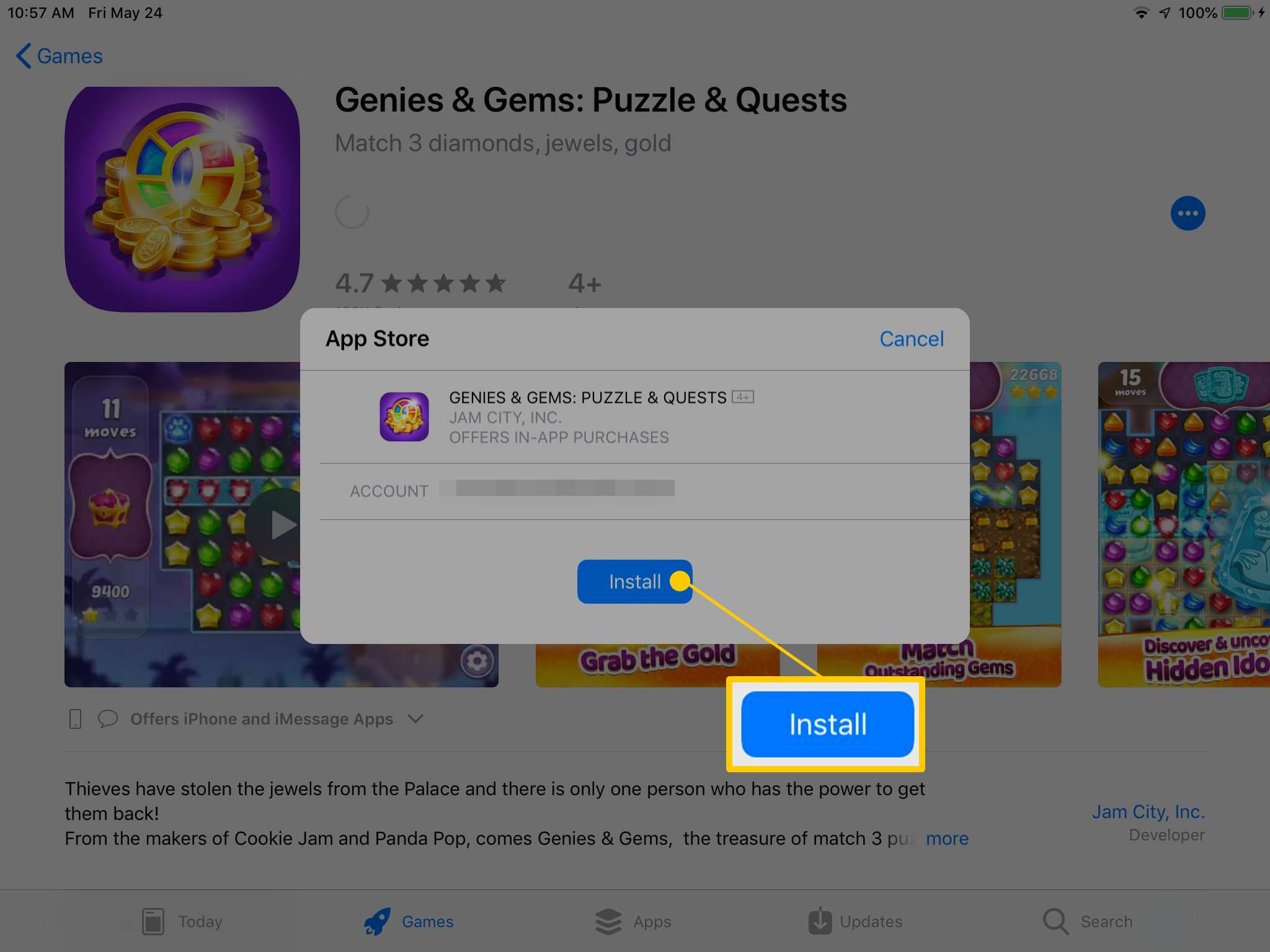 Installera-knappen i App Store på iPad