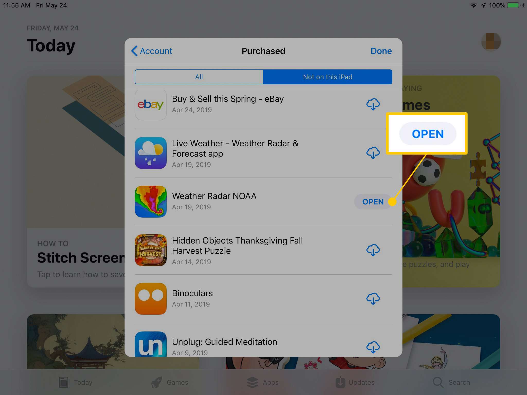 Öppna-knappen i App Store på iPad