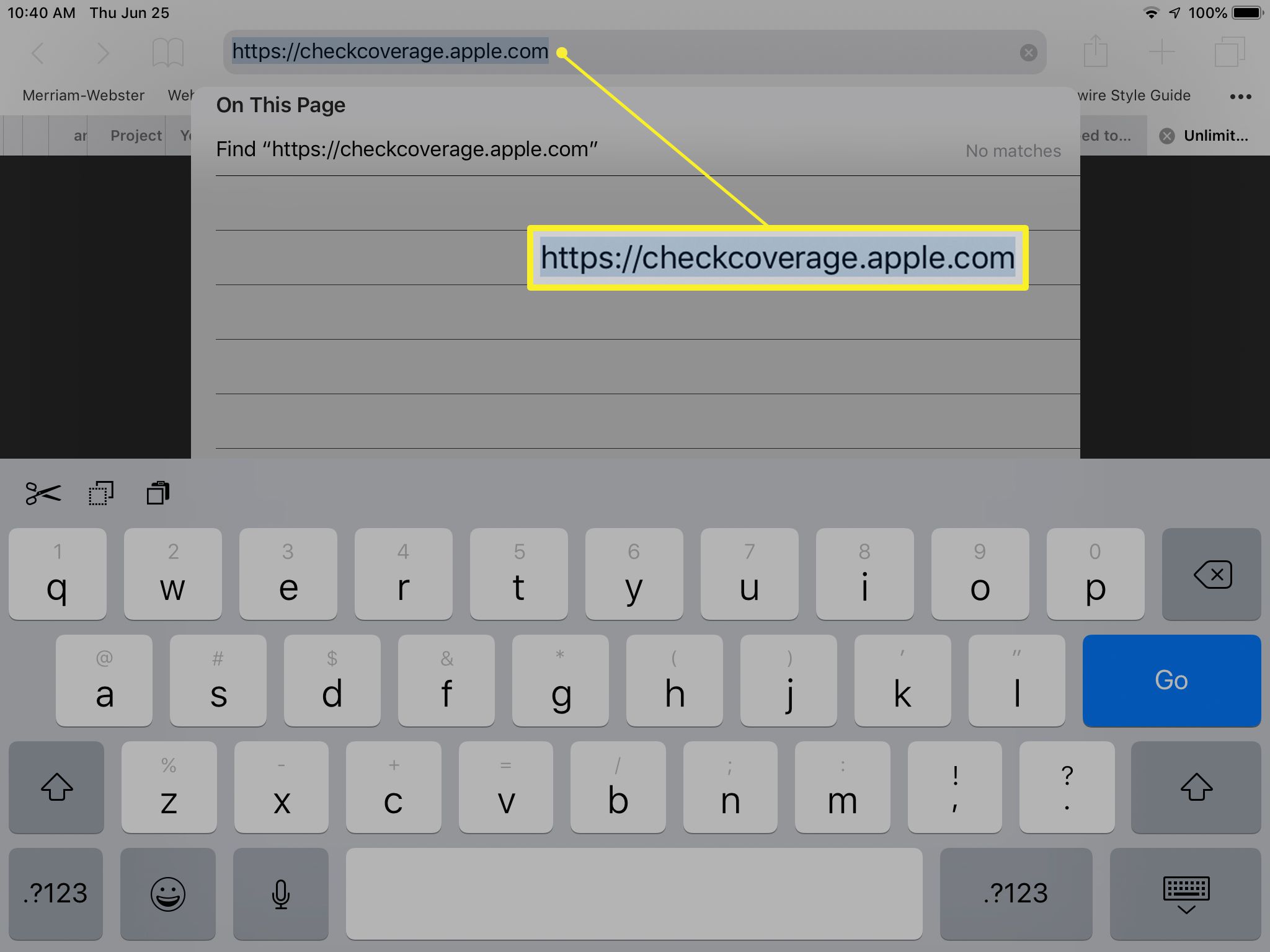 URL för garantitäckningskontroll på iPad