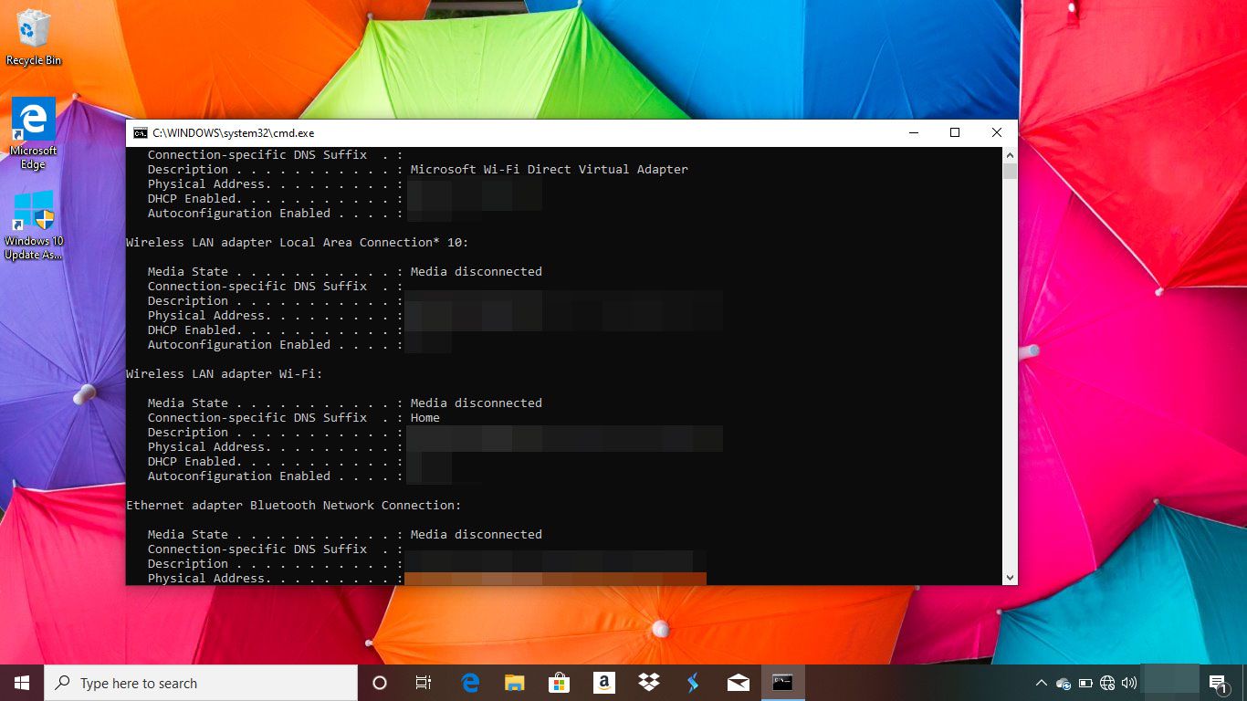 Kommandotolken i Windows 10 med konfigurationstext