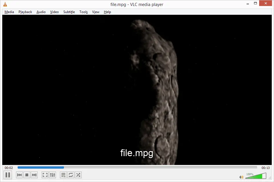Skärmdump av en MPG -fil som är öppen i VLC i Windows 8