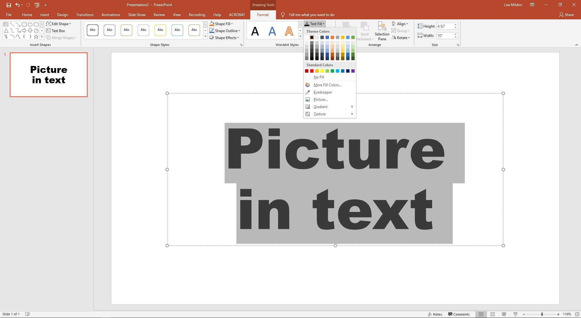 Alternativ för textfyllning i PowerPoint