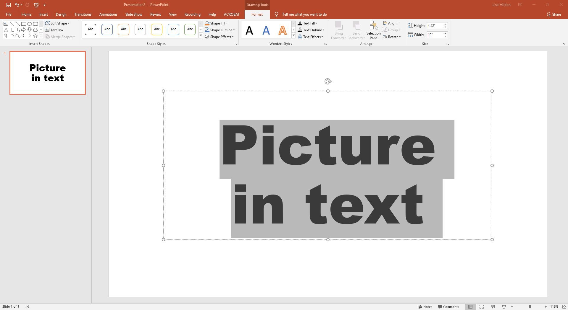 WordArt -stilar som visas i en PowerPoint -presentation