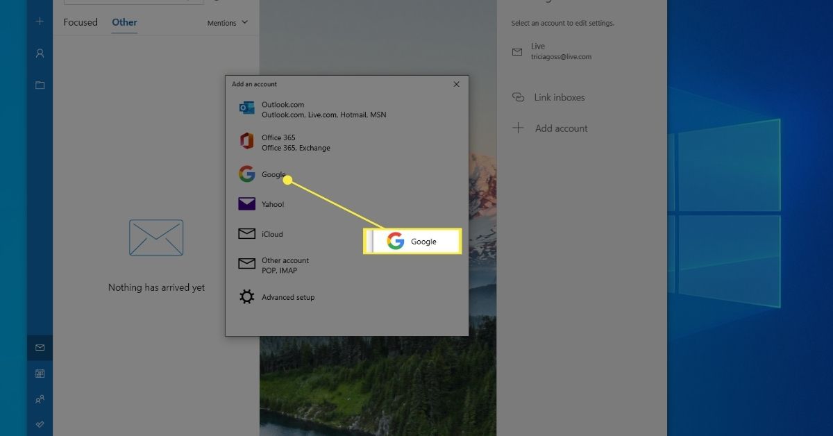Google i Windows Mail Lägg till ett kontofönster.