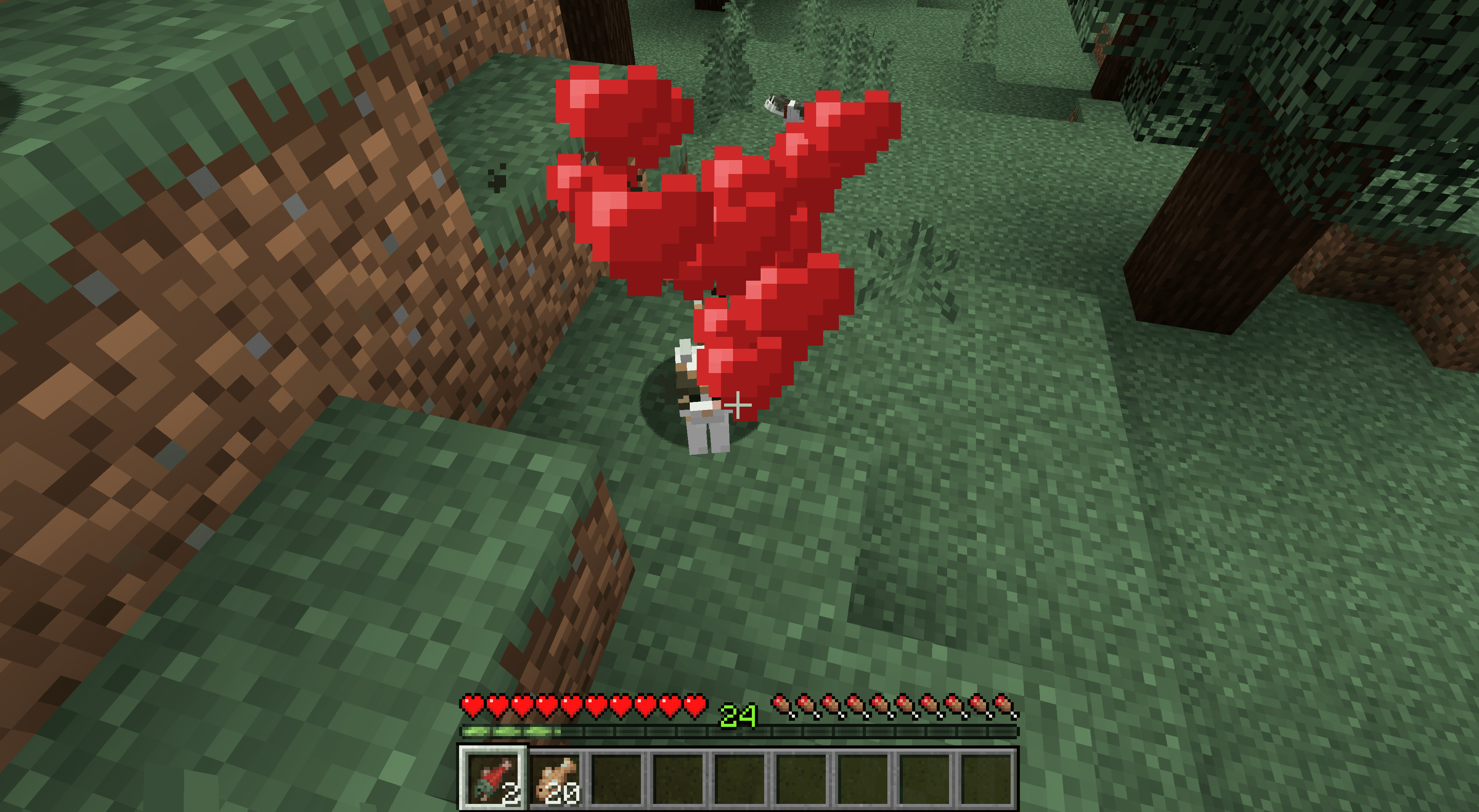 En katt i Minecraft med hjärtan.