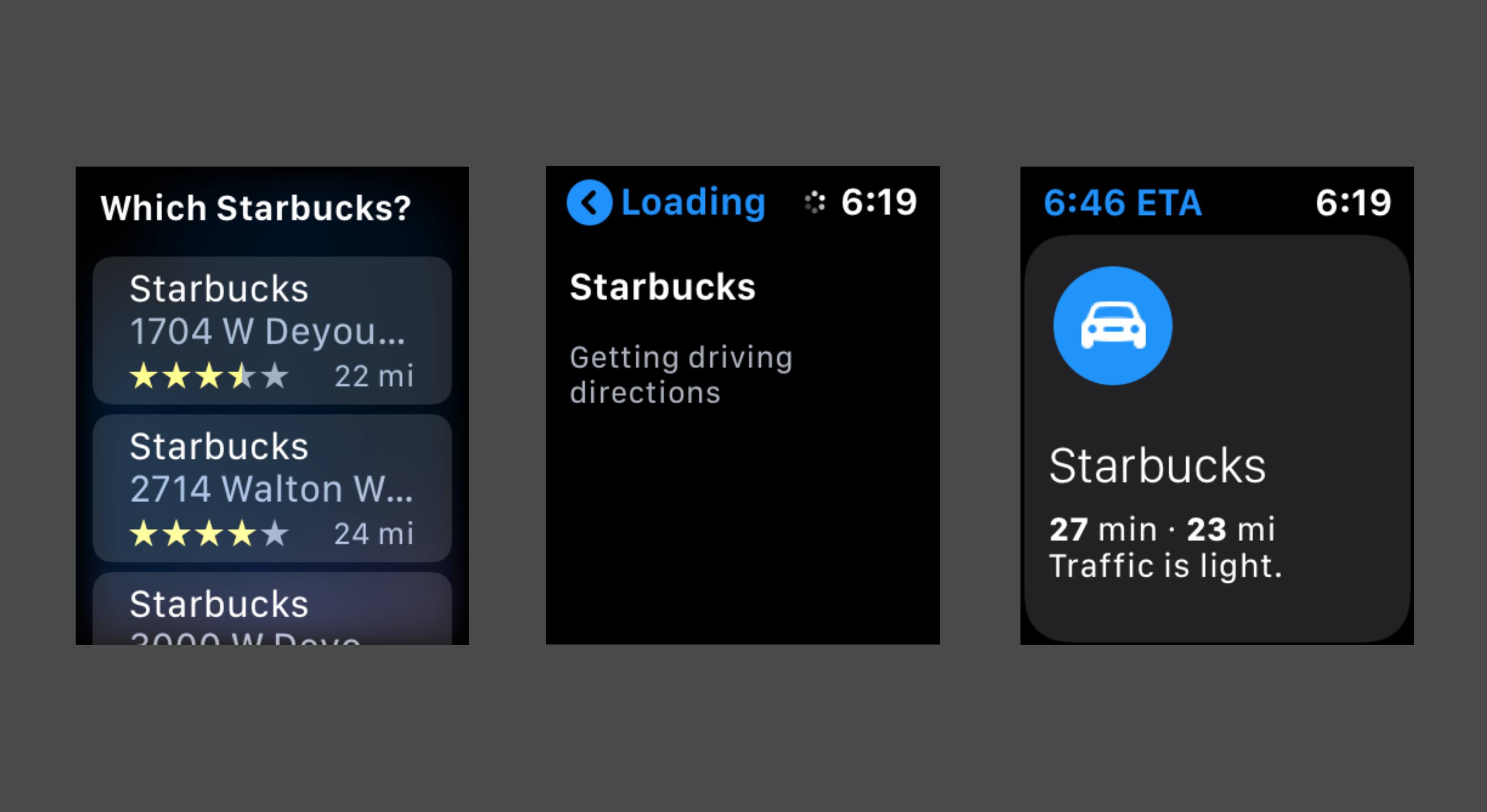 Använd Siri på Apple Watch för att hitta vägbeskrivningar