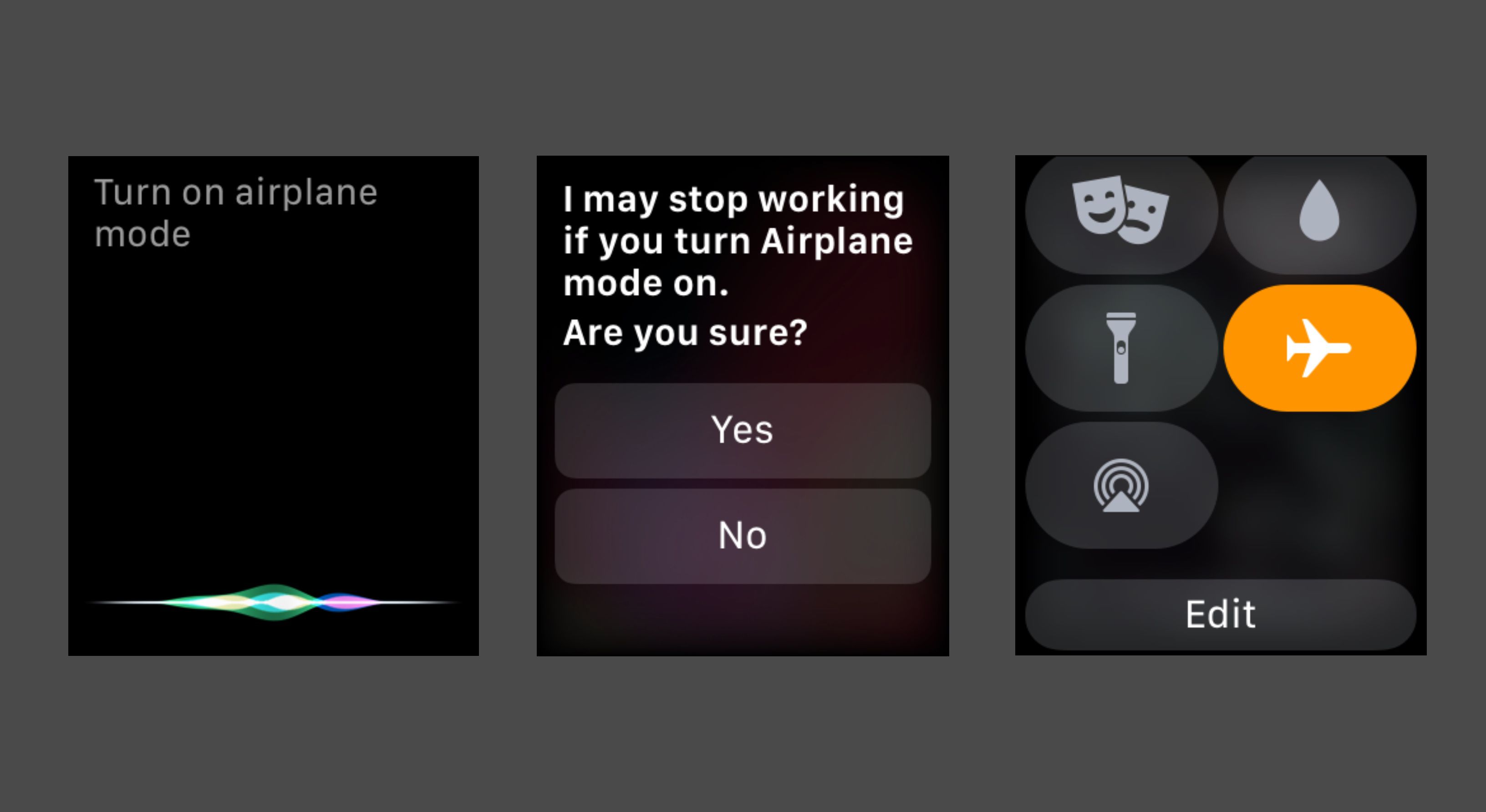 Slå på flygläge med Siri på Apple Watch