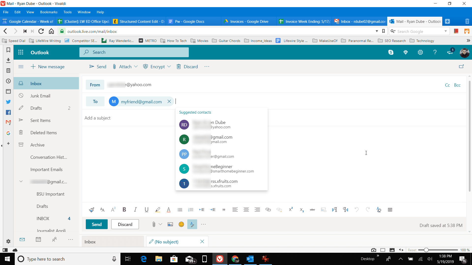 Skärmdump för att lägga till mottagare med kommatecken i Outlook.com