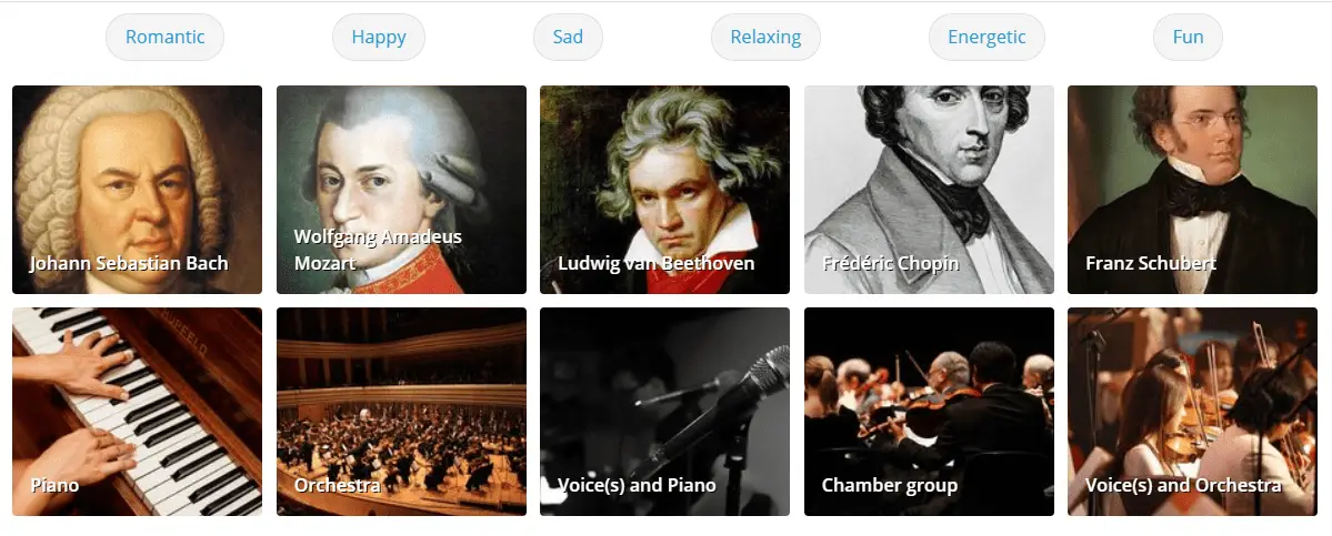 Skärmdump av nedladdningar av populär klassisk musik på Musopen