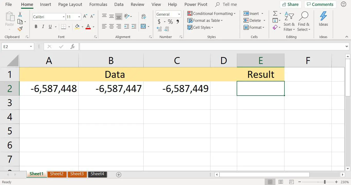 En skärmdump som visar exempeldata som används med Excel MIN -funktionen