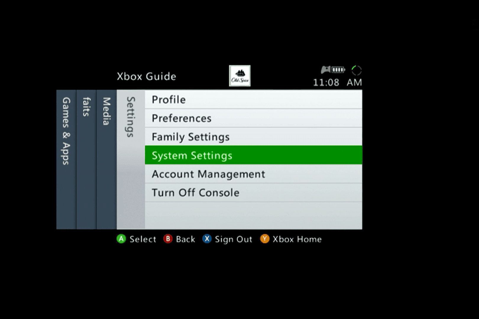 Skärmdump av Xbox-guide