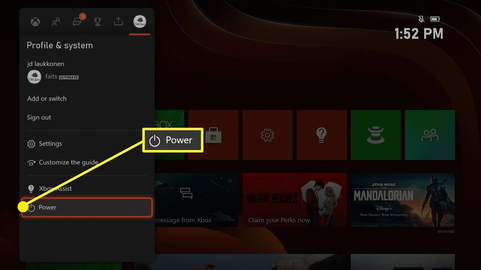 Profil och system på Xbox Series X / S.