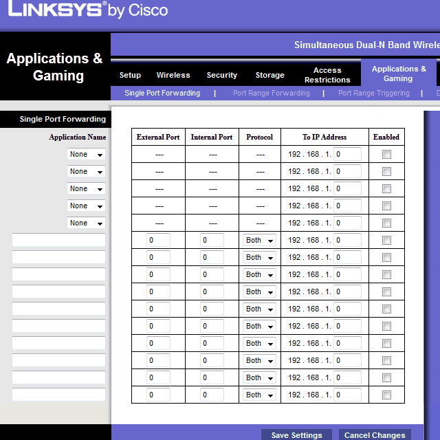 Inställningar för vidarebefordran av port på en Linksys WRT610N