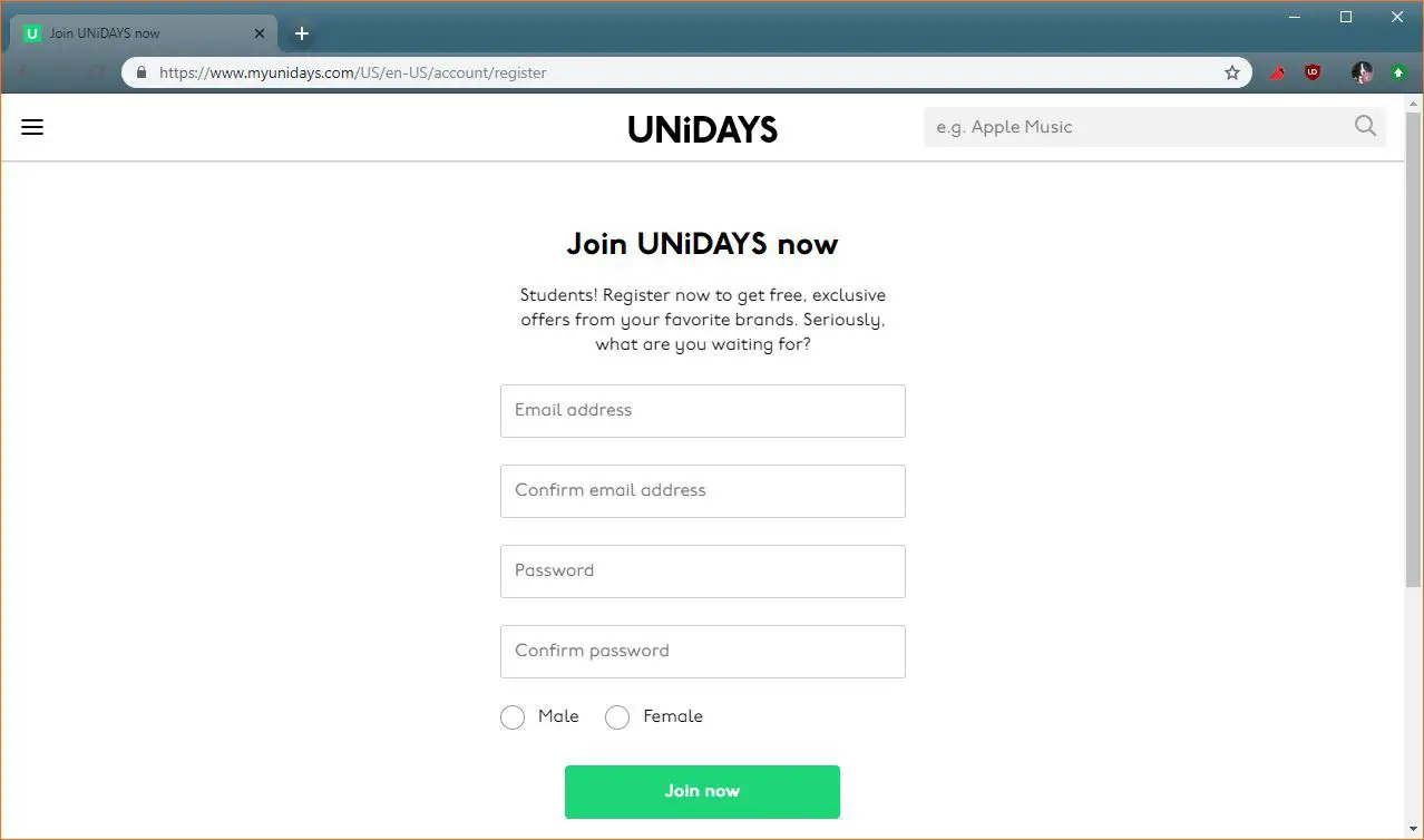 En skärmdump av Unidays.