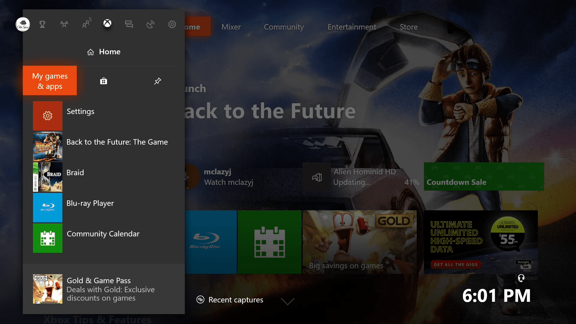 Xbox One mina spel och appar skärm.