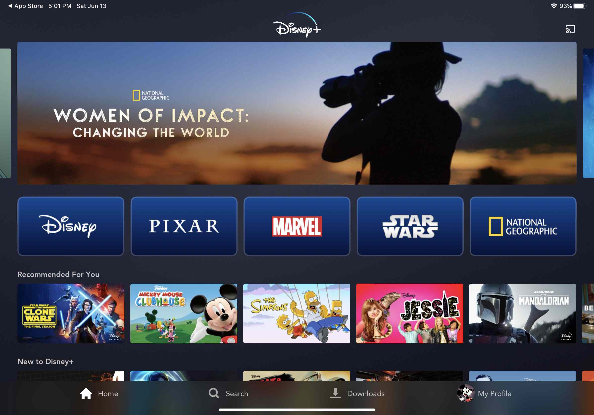 Skärmdump av Disney Plus-appen på iPad