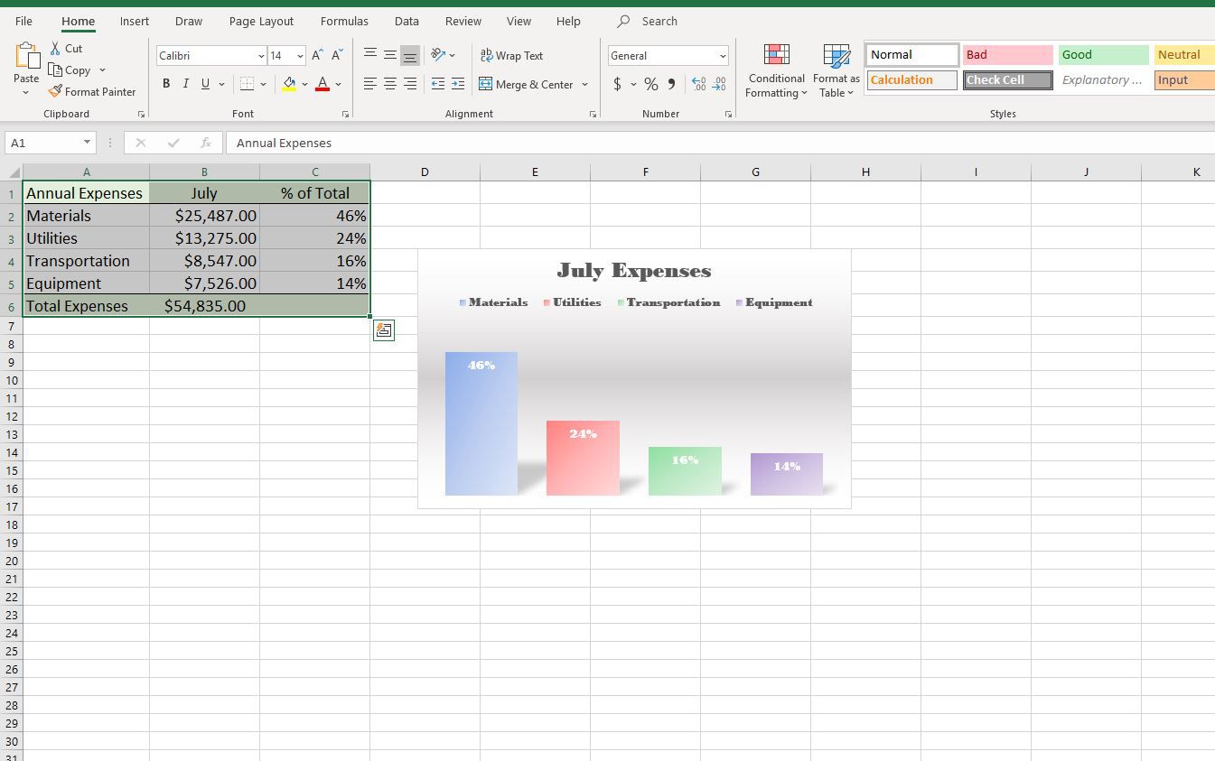 Skärmdump av celler markerade i Excel