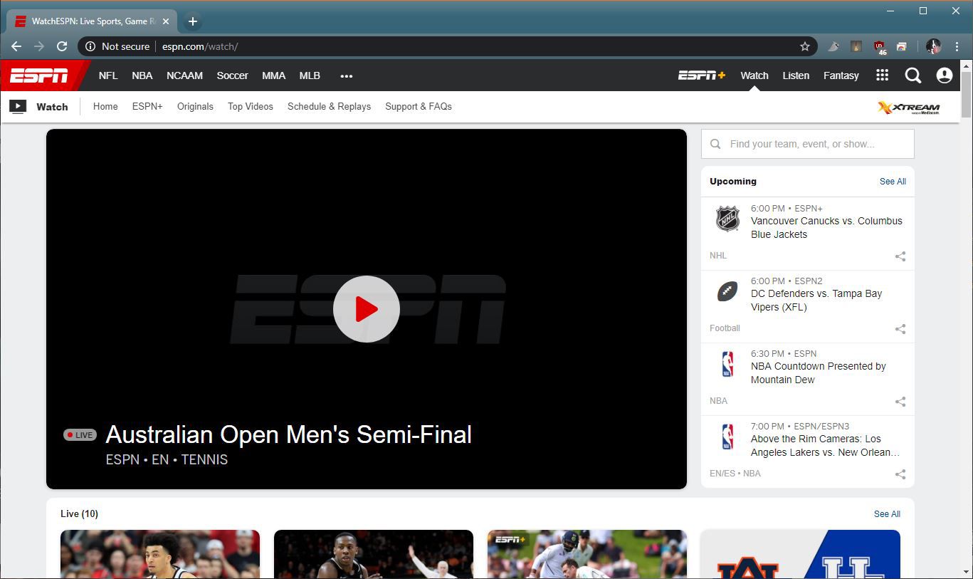 En skärmdump av ESPN.