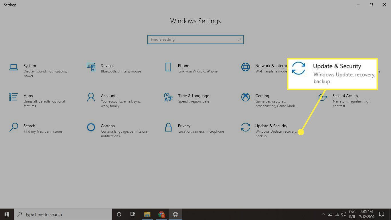 Uppdatering och säkerhet i Windows -inställningar